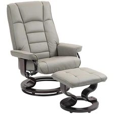 HOMCOM Swivel Recliner with Ottoman, Faux Leather Rocking Chair, Gray