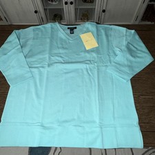 DENIM & CO Long Sleeve Soft V-Neck Fleece Tunic Top Aqua Size 1X NEW