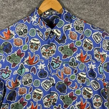 Dixxon Flannel Blue Los Muertos Button Shirt Short Sleeve Mens XL Polyester