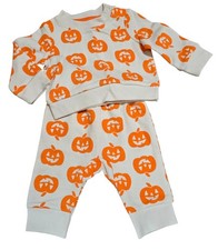 NWT Baby Cat Jack Newborn Halloween Pumpkin 2 Piece Sweatshirt Pants Outfit