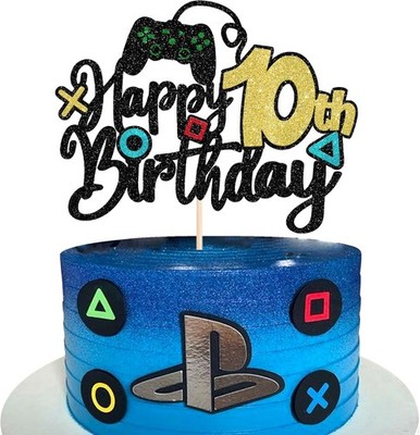 1 Stück 10th Videospiel Tortendeko Glitzer Game On Controllers 10th Geburtstag 