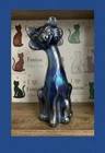 Blue Cobalt Carnival Fenton Art Glass Alley Cat By Mosser 11” New