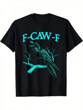Men'S Funny F-CAW-F Crow Graphic T-Shirt - Black with Teal Print, Regular Fit Sh