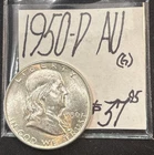 1950-D Franklin Silver Half Dollar (AU) About Uncirculated Condition.  ENN Coins