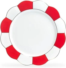 Grace Teaware Fine Porcelain Set of 2 10.5 Dinner Plates, (Red and White