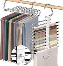 9 Layers Pants Hangers Space Saving, 2 Pack Multifunctional Pant Rack Stainless