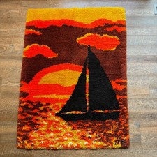Vintage 1970s Caron Latch Hook Rug Sailboat COMPLETED 6033 Appr. 34"x45.5" MCM
