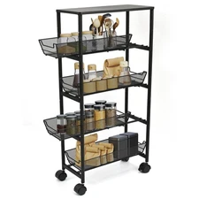 5-Tier Slim Storage Cart – Compact Rolling Utility Cart with 4 Basket Drawers...