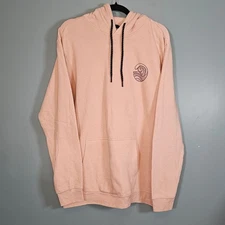 Reel Life Unisex Graphic Drawstring Hoodie Salmon Pink Sunwave Logo Sweatshirt L