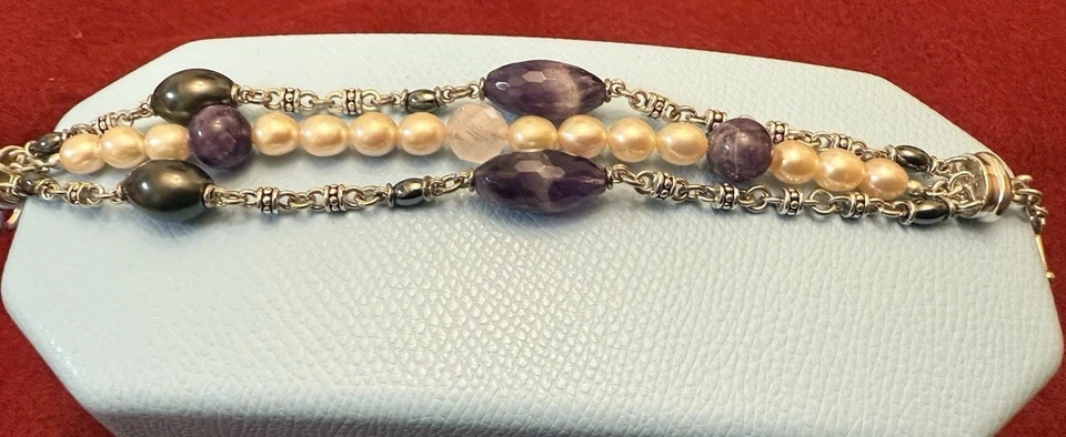 Pulsera Michael Dawkins Plata 925 Amatista Perla y Cuarzo Rosa con Recibo QVC Foto 2 de 4