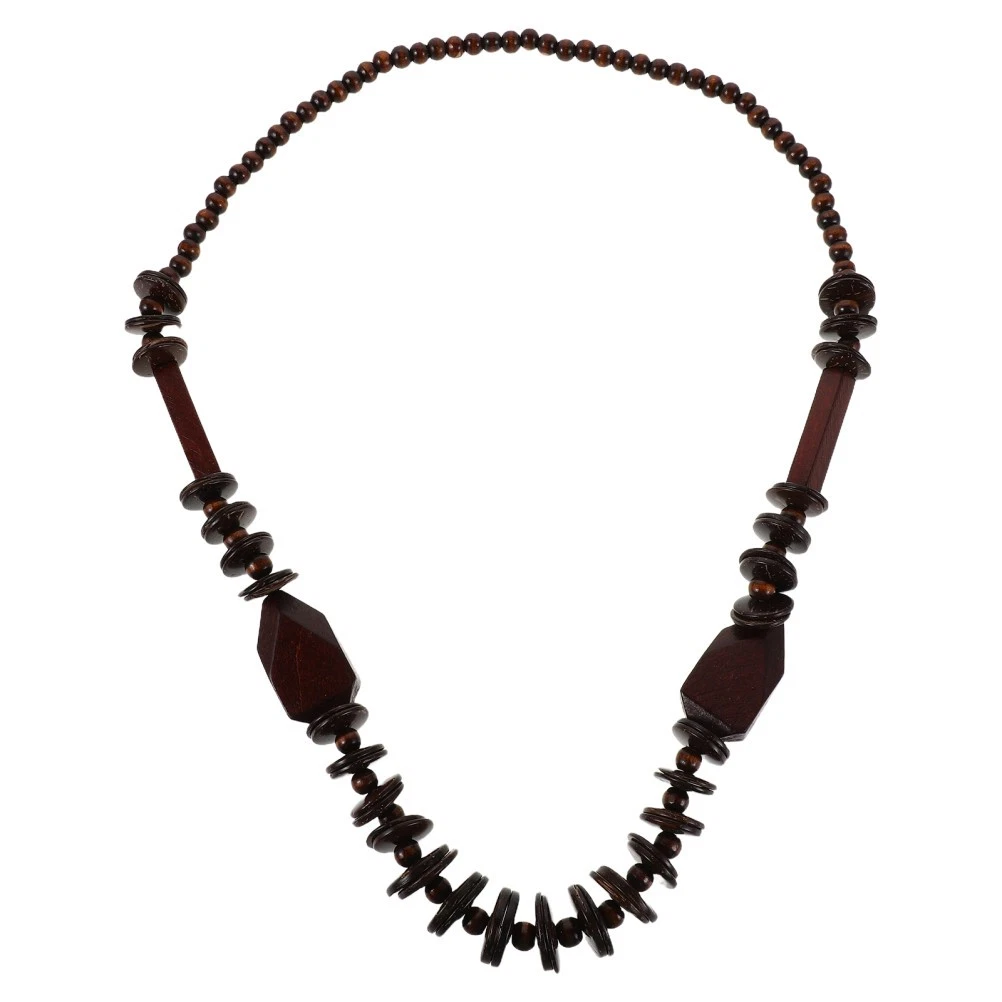 Collier Ras Du Cou Vintage - Perles Marron (bois ?) - Longueur 35 Cm - Occasion