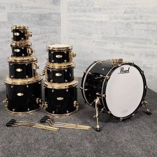 Pearl Masterworks 8pc Drum Set Piano Black w/Gold Hardware - Excellent