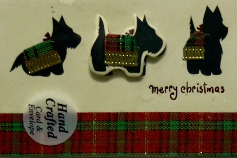 Рождественская открытка и конверт ручной работы с шотландским терьером собакой Скотти в клетку - Изображение 4 из 4