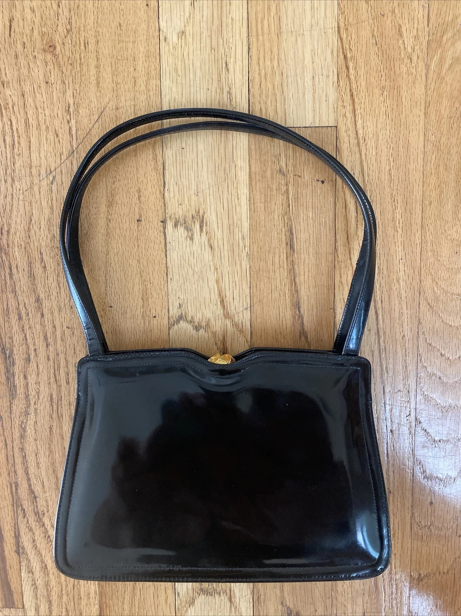 Morris Moskowitz MM Vintage Black Patent Leather Evening Bag Handbag Purse