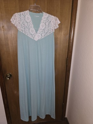 Charmine sleepwear Gown green solid Cotton Lace  Lounge  size S  Ruffle NWOT
