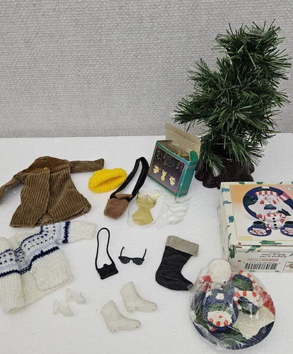 VTG Barbie Clone Sweater Jeans Coat Winter Snowman Mug Set Christmas Cabin Lot