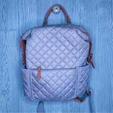 Tommy Bahama Light Purple & Brown Leather Detail Quilted Backpack Bag Laptop Poc