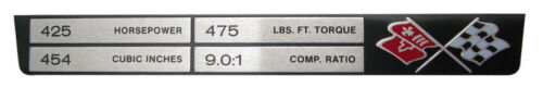 1971 Corvette Console Shift Engine Data Plate LS-6 454/425/475/9.0:1 - Foto 1 di 4