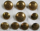 10x WW2 British:"ROYAL ARMY SERVICE CORPS BRASS BUTTONS" (26mm-19mm, GVIR, RASC)