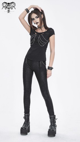 DEVIL FASHION Mujer Punk Rock Gótico Steampunk Negro Manga Corta Camiseta Top - Imagen 11 de 21