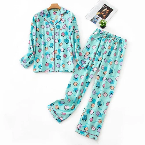 Conjunto de pijama de franela 100 % algodón para mujer manga larga con botones ropa de dormir pijama - Imagen 7 de 57