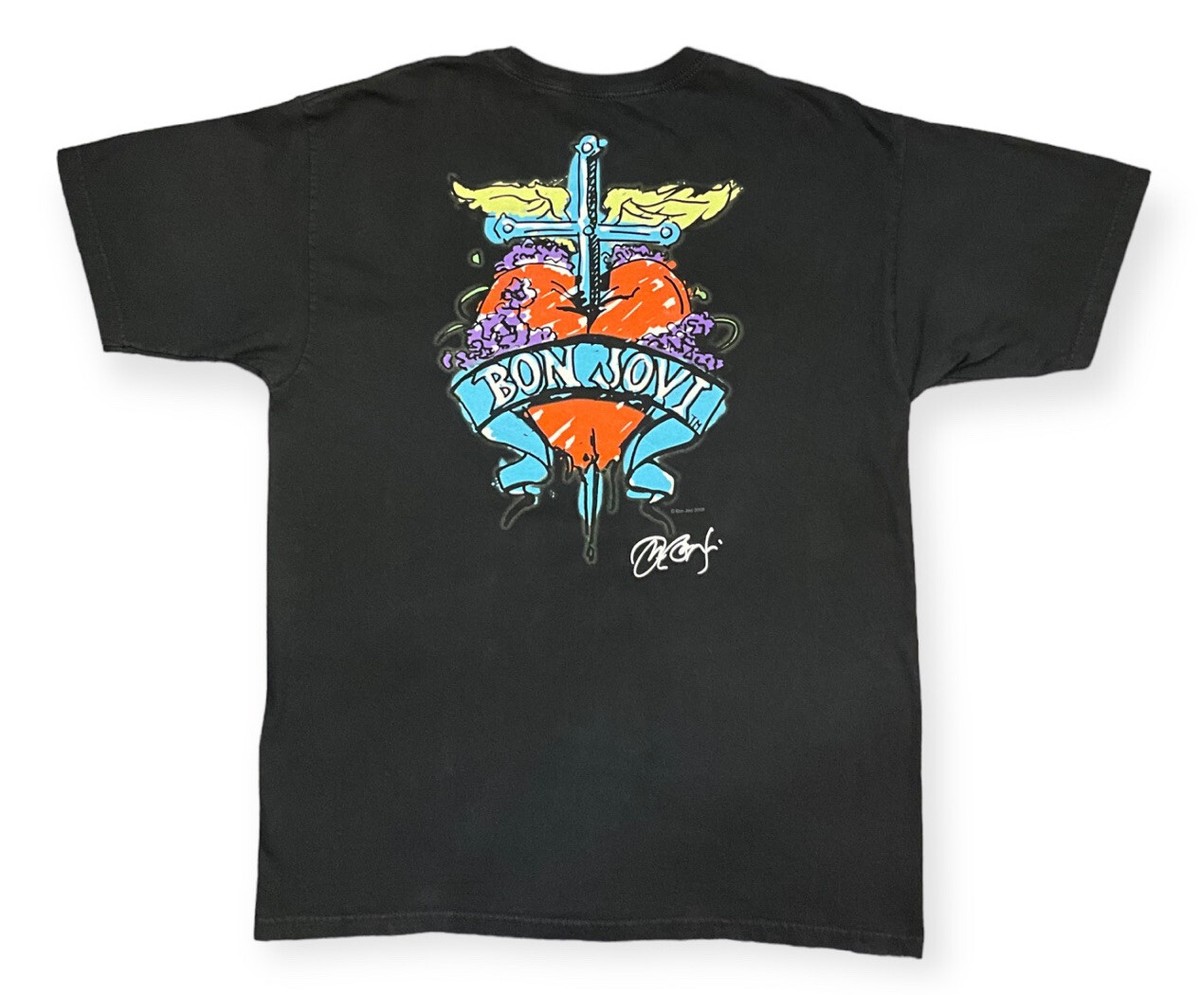 2008 Hard Rock Cafe Bon Jovi Heart Ladies Black T-Shirt size Large