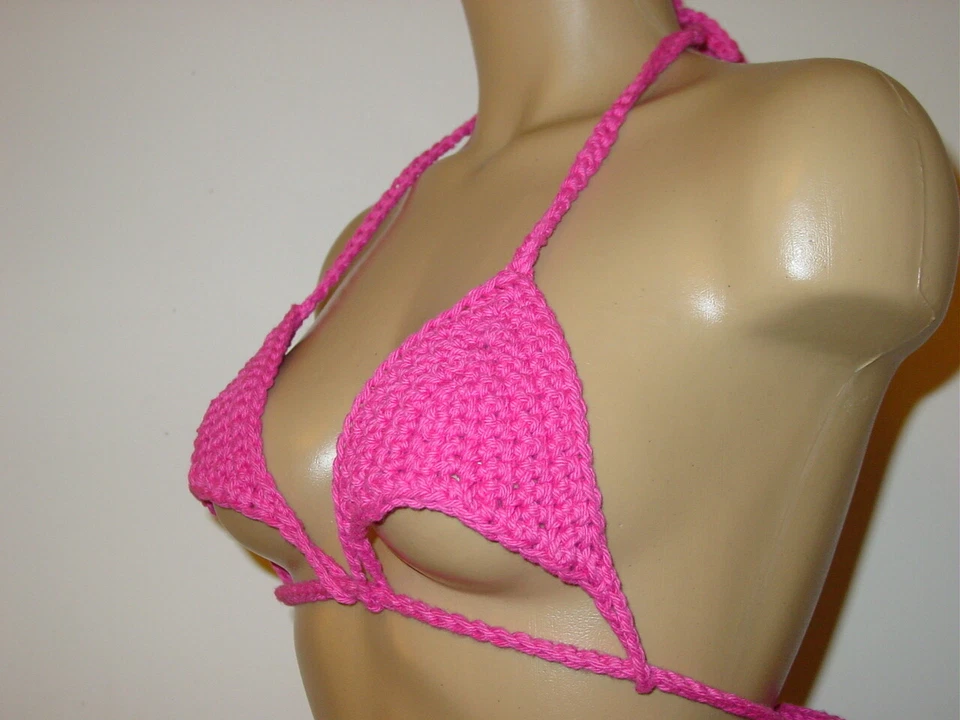 Sutiã biquíni de crochê feito sob medida rosa stripper dançarino-C/D ou D/DD copo-NOVO - Imagem 2 de 3
