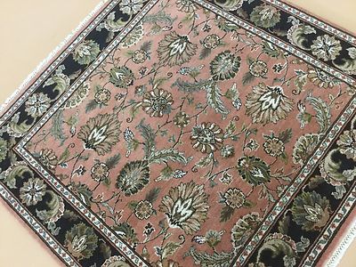 5'.0'' X 5'.0'' Square Light Rust Black Agra Oriental Rug Hand Knotted Wool Foyer