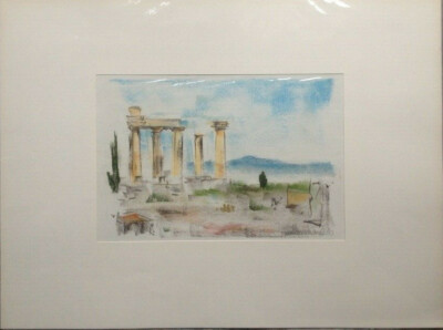 Franz Ehmke *1928 -2018 Greece Old Corfu Columns Sky Mountains Signed
