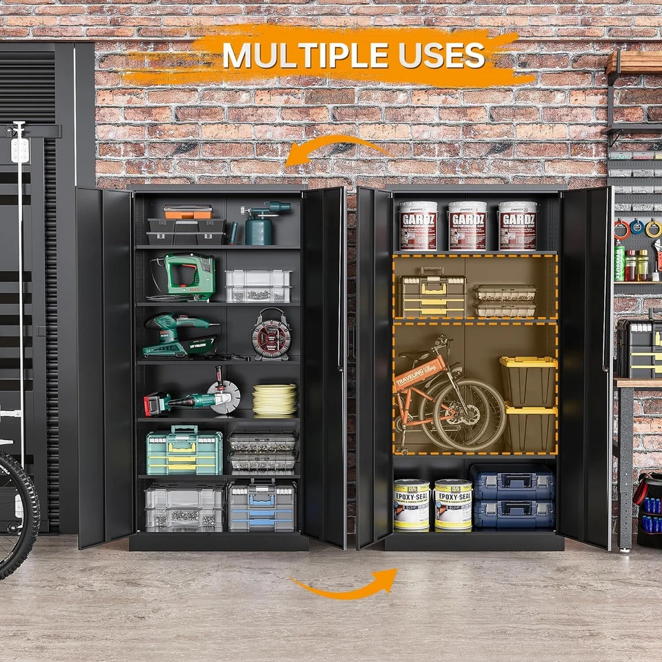 Armario de almacenamiento de garaje de metal con 4 estantes ajustables 2 puertas de cierre para el hogar Foto 4 de 4