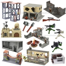 MOC WWII Military Base Fortress Battle Scene House Tower Weapon Building Blocks