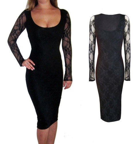 Ladies Lace Evening Bodycon Long Sleeve 