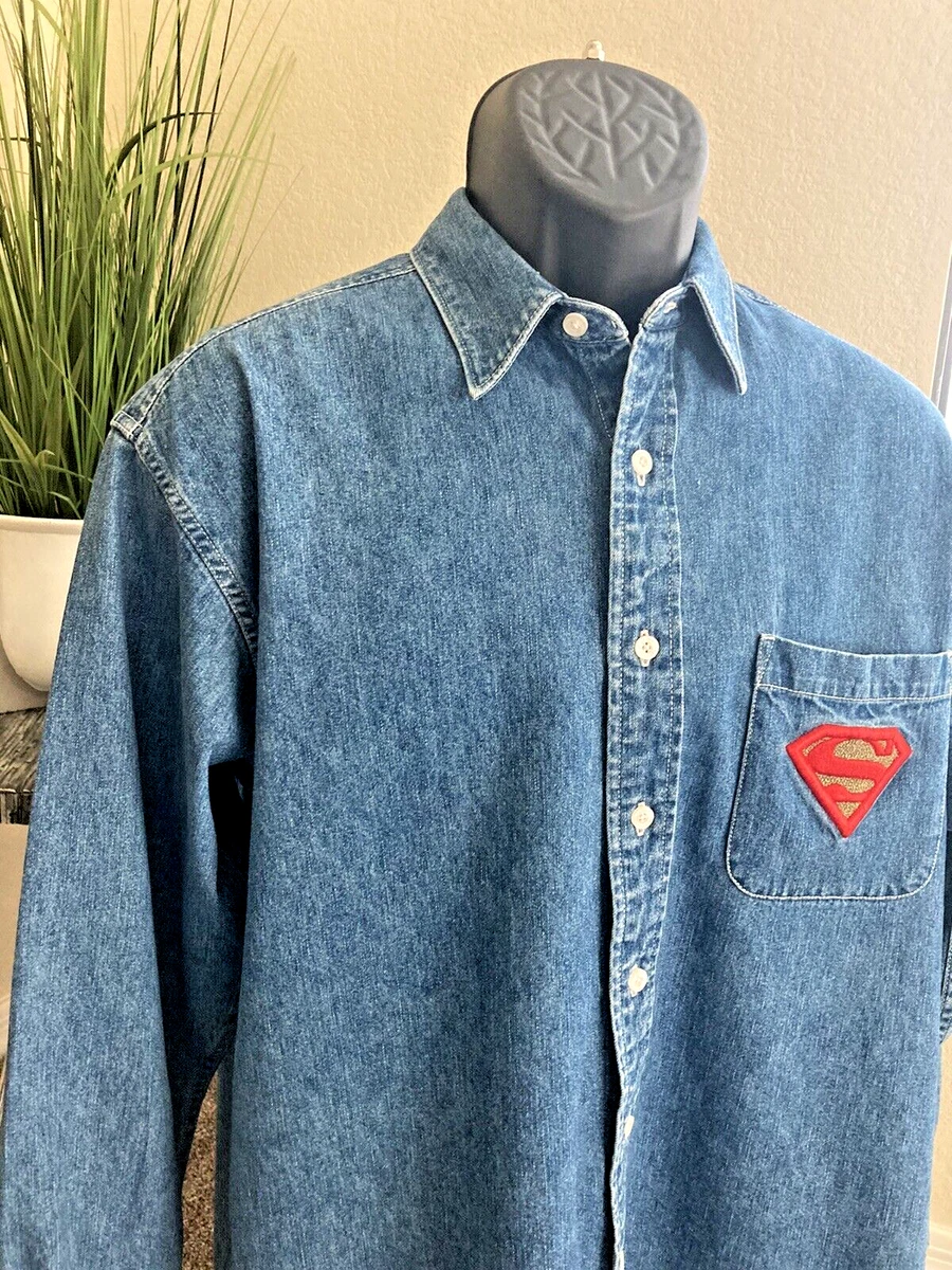MENS MEDIUM SUPERMAN DENIM SHIRT BY WARNER BROS STUDIO STORE