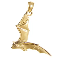 New 14k Yellow Gold Flying Bat Pendant