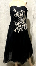 Pamella Roland Runway Embroidered Black Coral Floral Silk Midi Cocktail Dress 8