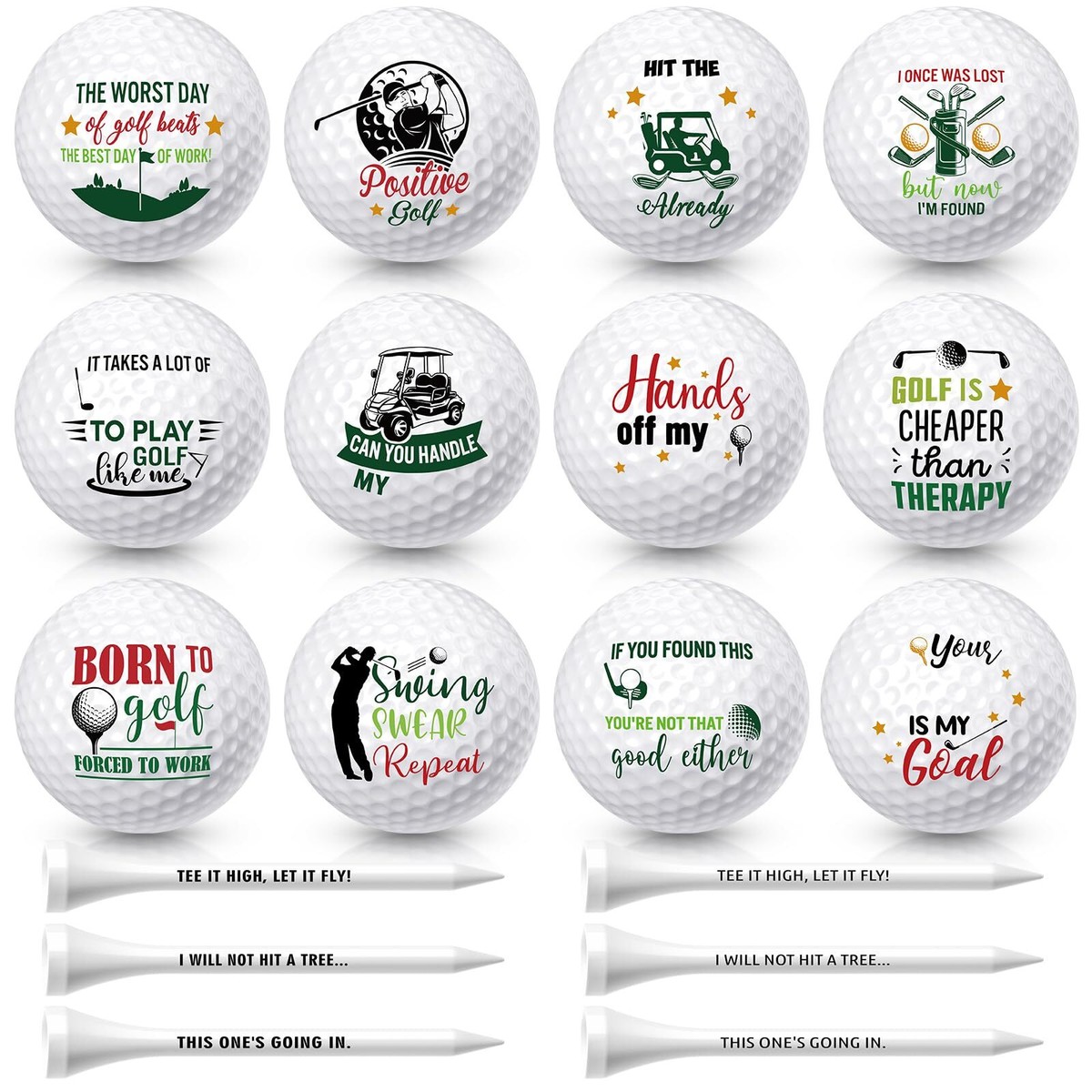 18 Pcs Funny Golf Balls Gifts Set 12 Humor Golf Balls and Tees
