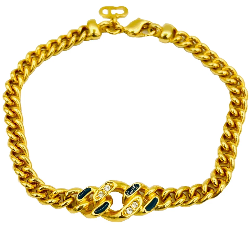 Wie Neu,Vintage DIOR Vergoldet Kristall Emaille/Armband,Armkette,Schmuck 19cm.