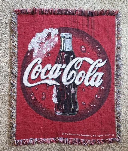 VTG 37"x47" Coke Coca Cola Tapestry Throw Blanket Home Decor Large