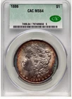 1886 MORGAN SILVER DOLLAR FIERY MONSTER TONED RAINBOW CAC MS64 PQ GEM BU UNC