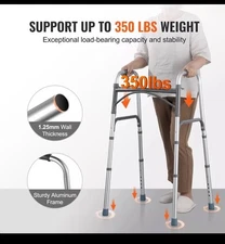 VEVOR Folding Walker Aluminum Mobility Walker Aid with Adjustable Height 350LBS