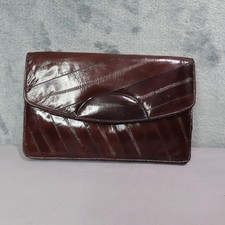 Genuine Eel Skin Eelskin Clutch Purse Womens Brown Magnetic Snap Envelope Bag