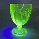 Vtg 1930s Green Uranium Glass 3 oz TINY TUMBLER - COLONIAL/KNIFE & FORK Glows
