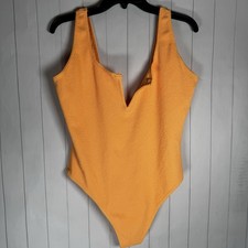 ASOS Swimwear One Piece Scoop Neck Swimsuit Orange Crinkle Textured size XL