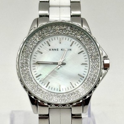 Anne Klein Watch AK/1627 36mm Stainless Steel MOP Dial Crystals New Battery