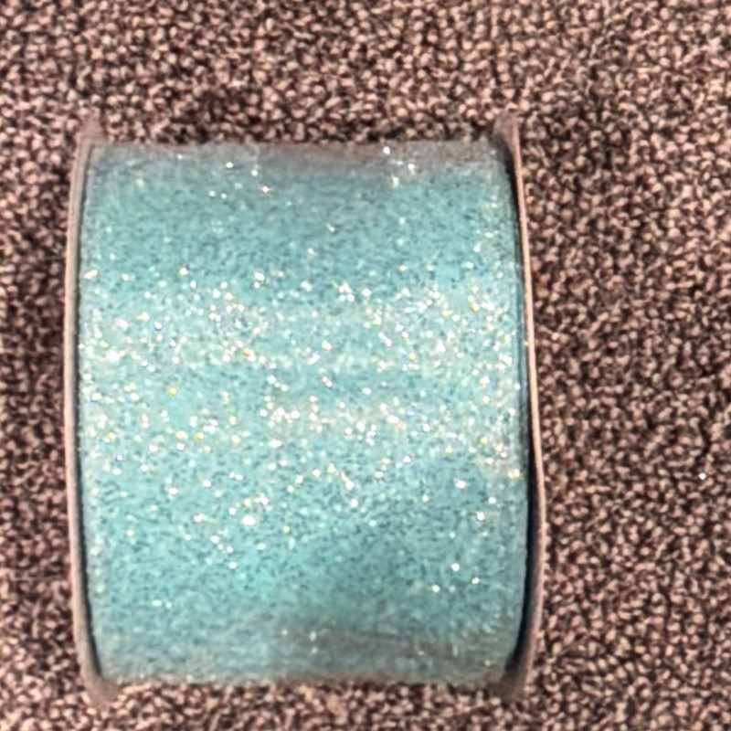 3 new rolls  Teal green/Glitter Wire Ribbon 2 1/2 in x 20 ft Polyester 