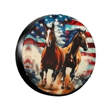 Spare Tire Cover for Trailer Camper Rv SUV - Cute 15 inch Retro Horses Flag