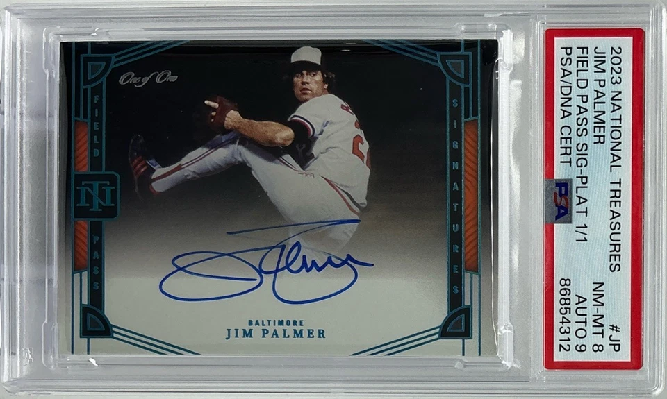 Jim Palmer One of One Auto PSA. 8/9-2023 National Treasures Platinum 1/1 Oriole Foto 3 de 4