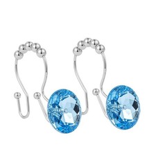 12 PCS Sky Blue Shower Curtain Hooks Crystal Rhinestone Rustproof Hangers