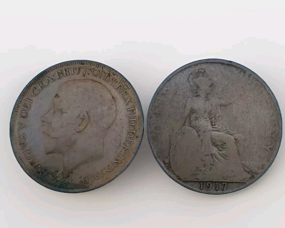 Lote grande de moedas de bronze 1913 e 1917 Reino Unido - Muito bom - 9,45 gramas 30,8 mm km KM# 810 - Imagem 3 de 4