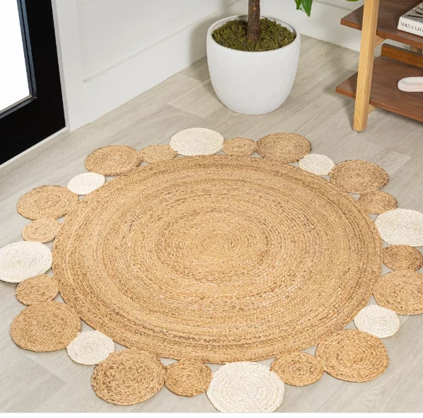 Rug 100% Natural Jute handmade reversible round carpet Rustic modern area  rugs - Image 4 of 4